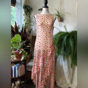 Zara sheer nude maxi dress with red polka dots